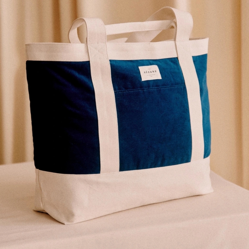 Nwt! Sezane zipped tote bag blue velvet